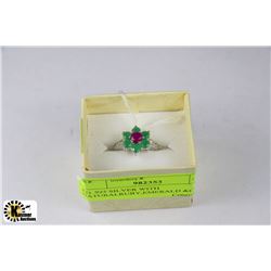 22) .925 SILVER WITH NATURALRUBY,EMERALD &CZ  RING