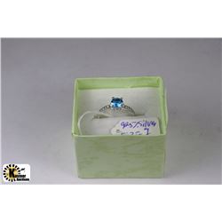 25) .925 SILVER WITH NATURAL BLUE TOPAZ & CZ  RING