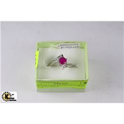28) .925 SILVER WITH NATURAL RUBY & CZ RING