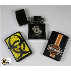 2 ZIPPO LIGHTERS INCLUDING HARLEY DAVIDSON, BEWARE