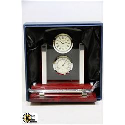 DESK PEN HOLDER WITH CLOCK & THERMOMETER