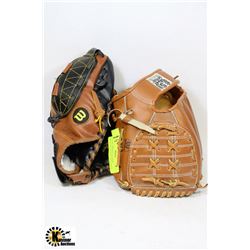 SET OF 2 BROWN LEATHER BASEBALL GLOVES EASY CATCH