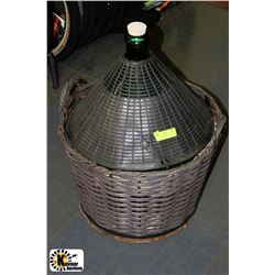 VINTAGE WINE MAKING BOTTLE & PLASTIC BASKET W/ LID