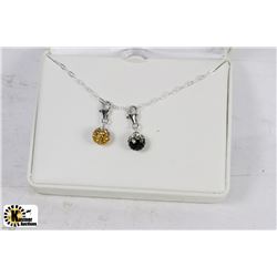 #118-ST.SILVER 2 CUBIC CRYSTAL PENDANT NECKLACE