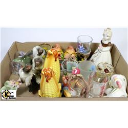 FLAT OF VINTAGE SALT & PEPPER SHAKERS AND SHOT