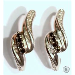 #5-STERLING SILVER BLACK & WHITE DIAMOND EARRINGS
