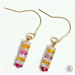 #7-14K GOLD MULTI-COLOUR SAPPHIRE(3CT) EARRINGS