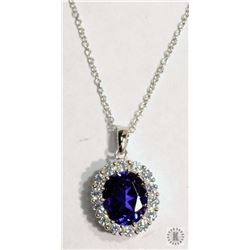 #13-STERLING SILVER CREATED SAPPHIRE & CZ PENDANT
