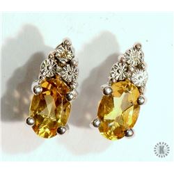 #22-STERLING SILVER CITRINE & DIAMOND EARRINGS