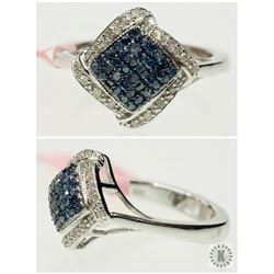 #28-STERLING SILVER BLUE DIAMOND(0.36CT) & WHITE