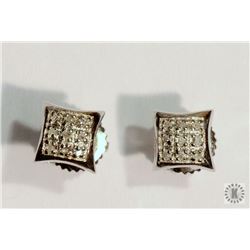 #32-STERLING SILVER DIAMOND EARRINGS