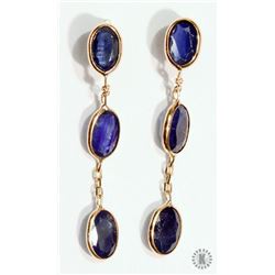 #33-14K GOLD ENHANCED SAPPHIRE(3.6CT) EARRINGS