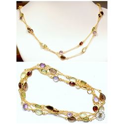 #34-STERLING SILVER GOLD PLATED GEMSTONE NECKLACE