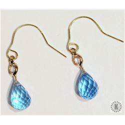 #39-14K GOLD BLUE & WHITE TOPAZ TEAR DROP EARRINGS