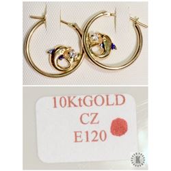 #41-14K GOLD CUBIC ZIRCONIA DOLPHIN HOOP EARRINGS