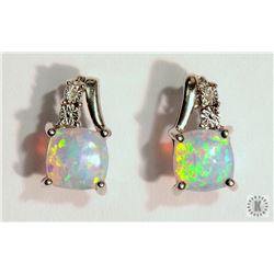 #42-STERLING SILVER CREATED OPAL &DIAMOND EARRINGS