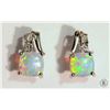 Image 1 : #42-STERLING SILVER CREATED OPAL &DIAMOND EARRINGS