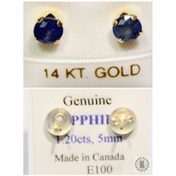 #43-14K GOLD SAPPHIRE(1.20CT) EARRINGS