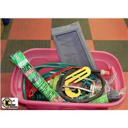 LARGE PINK BIN FULL OF GARDENING & YARD