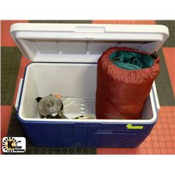 BLUE/WHITE COLEMAN COOLER W/CAMPING