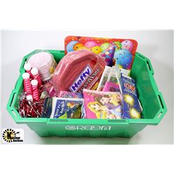 GREEN BIN W/NEW KIDS BIRTHDAY PARTY