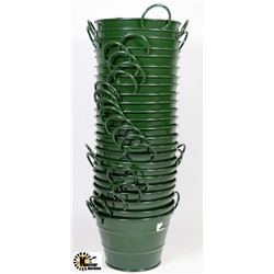 LOT OF 24 GREEN STEEL PLANT POTS
