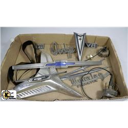BOX OF VINTAGE CAR EMBLEMS