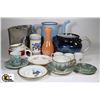 Image 1 : BOX WITH ENAMELWARE,VINTAGE VASES AND MORE