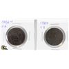 Image 1 : SCARCE 1882 & 1884 QUEEN VICTORIA LARGE CENTS X2