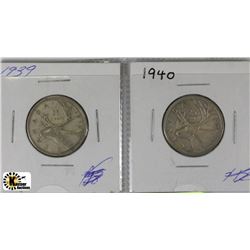 GEORGE VI 1939-40 SILVER QUARTERS X2