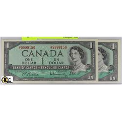 UNC 1954 $1 BANKNOTES CONSECUTIVE S/N X2