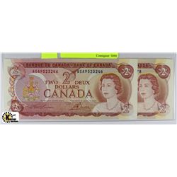 UNC 1974 TWO DOLLAR BANKNOTES X2