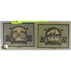 SET OF UNC 2 1920 GERMAN OCCUPIED AUSTRIA NOTE