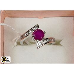 29) .925 SILVER WITH NATURAL RUBY & CZ RING