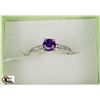 Image 1 : 32) .925 SILVER WITH NATURAL AMETHYST & CZ RING