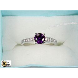 30) .925 SILVER WITH NATURAL AMETHYST & CZ RING