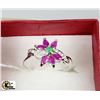 Image 1 : 16) .925 SILVER WITH NATURAL RUBY,EMERALD&CZ  RING