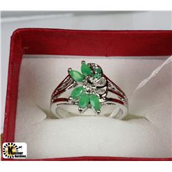 17) .925 SILVER WITH NATURAL EMERALD RING SIZE 8