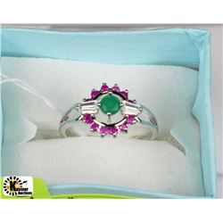 20) .925 SILVER WITH NATURALRUBY,EMERALD &CZ  RING