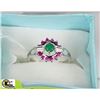 Image 1 : 20) .925 SILVER WITH NATURALRUBY,EMERALD &CZ  RING