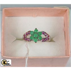21) .925 SILVER WITH NATURALRUBY,EMERALD RING