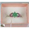 Image 1 : 21) .925 SILVER WITH NATURALRUBY,EMERALD RING