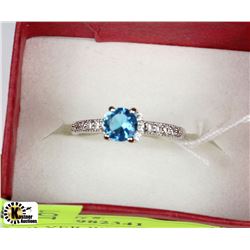 19) .925 SILVER WITH NATURAL BLUE TOPAZ&CZ  RING