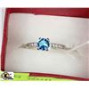 Image 1 : 19) .925 SILVER WITH NATURAL BLUE TOPAZ&CZ  RING
