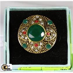TURKISH STYLE FACETED RUBY & EMERALD & TOPAZ RING