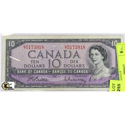 1954 CANADIAN TEN DOLLAR BANKNOTE ON CHOICE