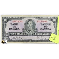 1937 CANADIAN TEN DOLLAR BANKNOTE ON CHOICE