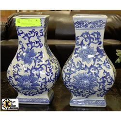 PAIR OF BLUE AND WHITE AND ANTIQUE CRACKLE FINISH
