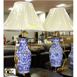 PAIR OF PORCELAIN BLUE AND WHITE TABLE LAMPS