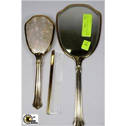 VINTAGE 3PC VANITY SET IN GOLD TONE
